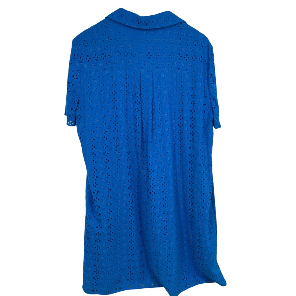 Preston York Eyelet Shift Dress Grecian Blue Short Sleeve V Neck Size 18 - Picture 3 of 8